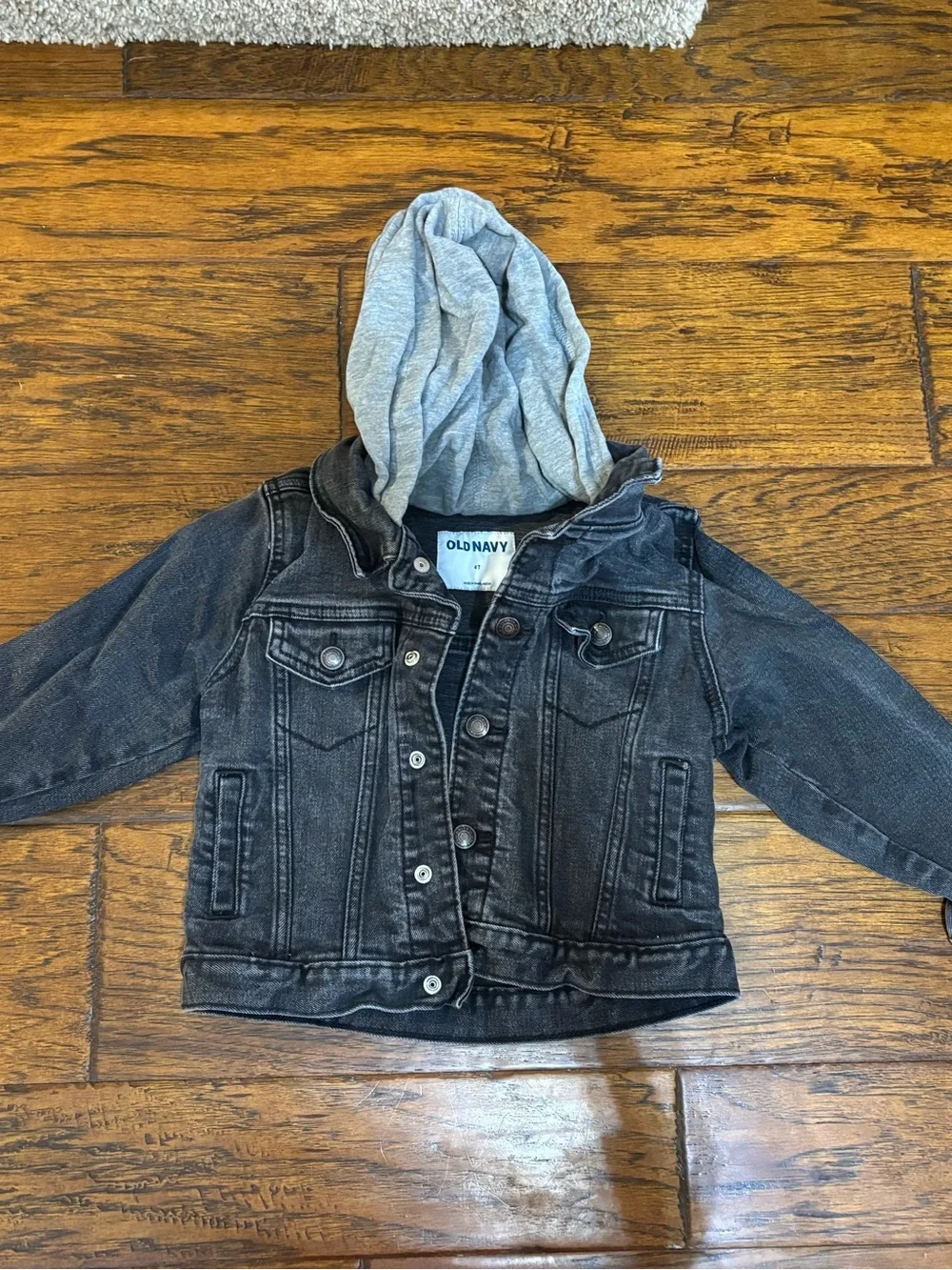 Old Navy Black Denim Jacket with Light Gray Hood